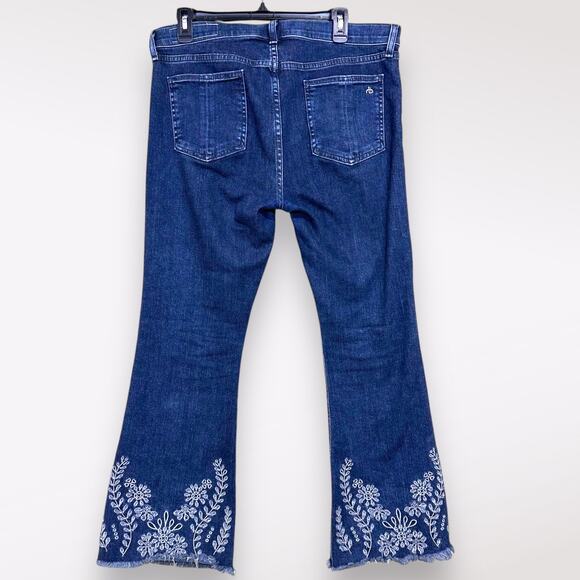 Rag & Bone 31 Women's Boho Floral Jeans Crop 10 Inch Flare Denim Embroidery Blue - Picture 6 of 11